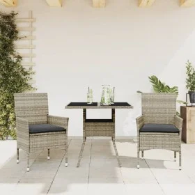 Garten-Essgruppe, 3-teilig, mit Rattan-PE-Möbeln und klarem grauen Glas-Kissen. von vidaXL, Gartensets - Ref: Foro24-3278611,...