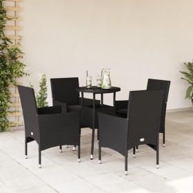 Set comedor jardín 5 pzas cojines ratán sintético vidrio negro