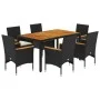 7-piece garden dining set with black acacia PE rattan cushions by vidaXL, Garden sets - Ref: Foro24-3278630, Price: 540,81 €,...