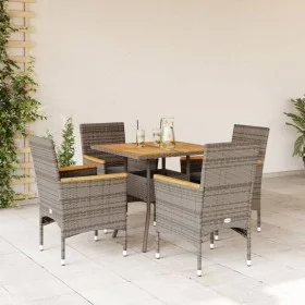 5-teiliges Garten-Esszimmer-Set mit grauen PE-Rattan-Akazienkissen. von vidaXL, Gartensets - Ref: Foro24-3278700, Preis: 368,...