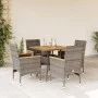 5-teiliges Garten-Esszimmer-Set mit grauen PE-Rattan-Akazienkissen. von vidaXL, Gartensets - Ref: Foro24-3278700, Preis: 367,...