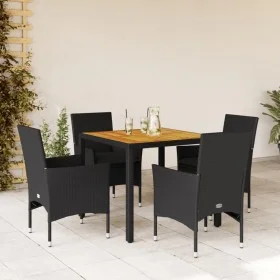 Set de comedor jardín 5 pzas con cojines ratán PE acacia negro by vidaXL, Garden sets - Ref: Foro24-3278670, Price: 359,10 €,...
