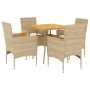 Set de comedor jardín 5 pzas con cojines ratán PE acacia beige by vidaXL, Garden sets - Ref: Foro24-3278702, Price: 357,10 €,...