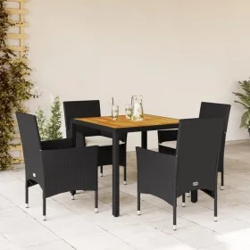 Set de comedor jardín 5 pzas con cojines ratán PE acacia negro by vidaXL, Garden sets - Ref: Foro24-3278664, Price: 361,45 €,...