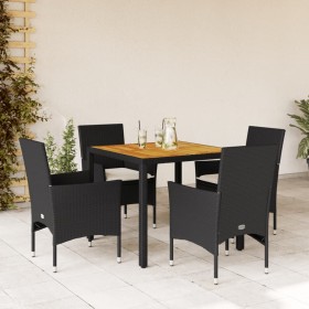 Set de comedor jardín 5 pzas con cojines ratán PE acacia negro by vidaXL, Garden sets - Ref: Foro24-3278664, Price: 350,40 €,...