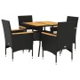 Set de comedor jardín 5 pzas con cojines ratán PE acacia negro