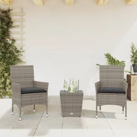 Table and chairs with cushions 3 pieces synthetic rattan gray glass by vidaXL, Garden sets - Ref: Foro24-3278742, Price: 175,...