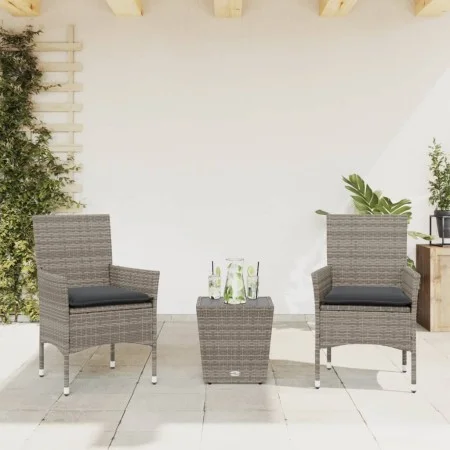 Table and chairs with cushions 3 pieces synthetic rattan gray glass by vidaXL, Garden sets - Ref: Foro24-3278742, Price: 175,...