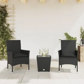 Table and chairs with cushions 3 pieces synthetic rattan black glass by vidaXL, Garden sets - Ref: Foro24-3278740, Price: 184...