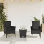 Table and chairs with cushions 3 pieces synthetic rattan black glass by vidaXL, Garden sets - Ref: Foro24-3278740, Price: 184...