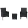 Table and chairs with cushions 3 pieces synthetic rattan black glass by vidaXL, Garden sets - Ref: Foro24-3278740, Price: 184...
