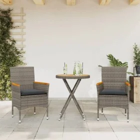 Table and chairs with cushions 3 pieces gray acacia synthetic rattan by vidaXL, Garden sets - Ref: Foro24-3278754, Price: 193...