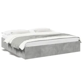 Concrete gray engineered wood bed frame 200x200cm by vidaXL, Beds and slatted bases - Ref: Foro24-3280989, Price: 138,28 €, D...