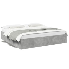 Estructura de cama madera de ingeniería gris hormigón 200x200cm de vidaXL, Camas y somieres - Ref: Foro24-3280989, Precio: 14...