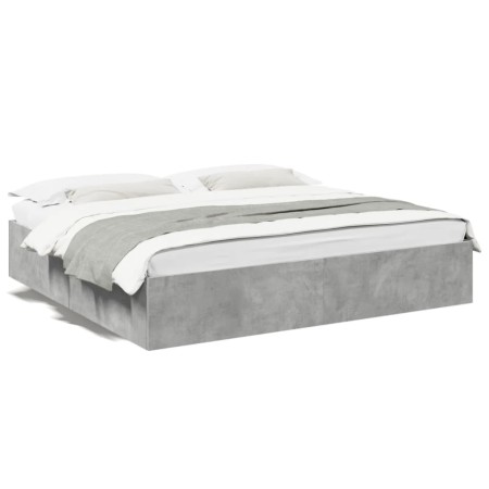 Concrete gray engineered wood bed frame 200x200cm by vidaXL, Beds and slatted bases - Ref: Foro24-3280989, Price: 140,08 €, D...