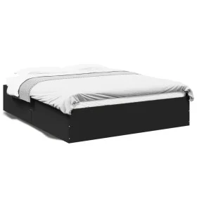 Black engineered wood bed frame 150x200 cm by vidaXL, Beds and slatted bases - Ref: Foro24-3281008, Price: 129,57 €, Discount: %
