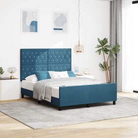 Estructura de cama Azul oscuro 140 x 200 cm Terciopelo