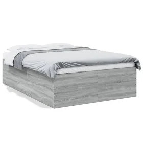 Sonoma gray engineered wood bed frame 140x190 cm by vidaXL, Beds and slatted bases - Ref: Foro24-3280942, Price: 147,95 €, Di...