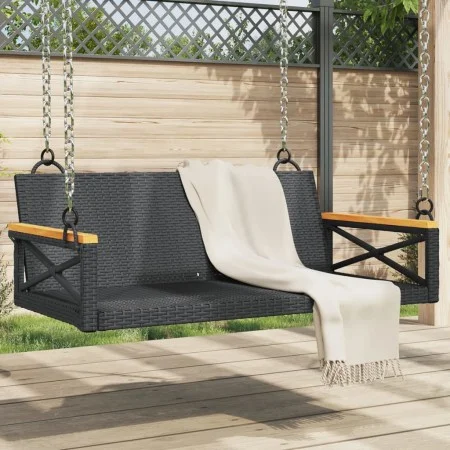 Black synthetic rattan swing bench 109x62x40 cm by vidaXL, garden benches - Ref: Foro24-368152, Price: 101,04 €, Discount: %