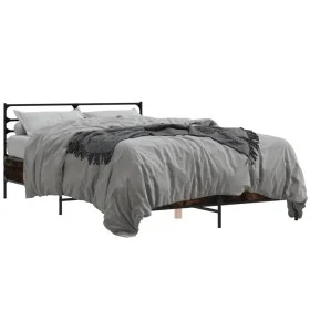 Engineered wood bed frame metal smoked oak 120x200cm by vidaXL, Beds and slatted bases - Ref: Foro24-3280039, Price: 127,34 €...