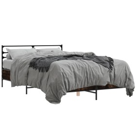 Estructura cama madera ingeniería metal roble ahumado 120x200cm de vidaXL, Camas y somieres - Ref: Foro24-3280039, Precio: 12...