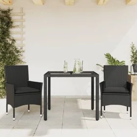 Set comedor jardín 3 pzas cojines ratán sintético vidrio negro by vidaXL, Garden sets - Ref: Foro24-3278543, Price: 242,04 €,...