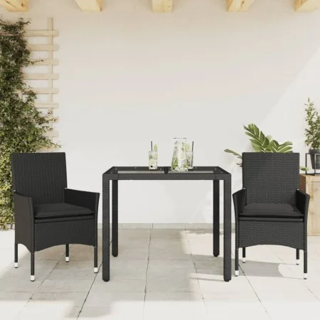 Garten-Essgruppe, 3-teilig, mit synthetischem Rattan, schwarzer Glasplatte und Kissen. von vidaXL, Gartensets - Ref: Foro24-3...
