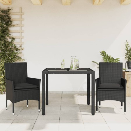Set comedor jardín 3 pzas cojines ratán sintético vidrio negro by vidaXL, Garden sets - Ref: Foro24-3278543, Price: 213,92 €,...