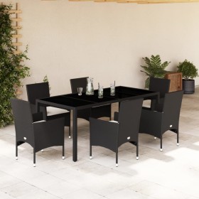 Set comedor jardín 7 pzas cojines ratán sintético vidrio negro by vidaXL, Garden sets - Ref: Foro24-3278541, Price: 526,22 €,...