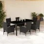 Garten-Essgruppe, 7-teilig, mit synthetischem Rattan, schwarzer Glasplatte und Kissen. von vidaXL, Gartensets - Ref: Foro24-3...