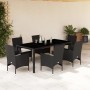 Set comedor jardín 7 pzas cojines ratán sintético vidrio negro by vidaXL, Garden sets - Ref: Foro24-3278541, Price: 526,22 €,...