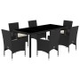 Set comedor jardín 7 pzas cojines ratán sintético vidrio negro by vidaXL, Garden sets - Ref: Foro24-3278541, Price: 526,22 €,...
