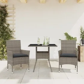 Garten-Essgruppe, 3-teilig, mit synthetischem Rattan und grauem Glas-Kissen. von vidaXL, Gartensets - Ref: Foro24-3278605, Pr...