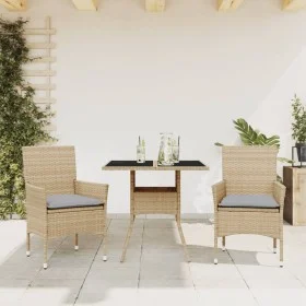 Garten-Essgruppe, 3-teilig, mit synthetischem Rattan, beigen Kissen und Glasplatte. von vidaXL, Gartensets - Ref: Foro24-3278...
