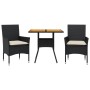 Set de comedor jardín 3 pzas con cojines ratán PE acacia negro