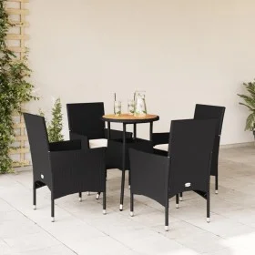 Set de comedor jardín 5 pzas con cojines ratán PE acacia negro by vidaXL, Garden sets - Ref: Foro24-3278728, Price: 305,79 €,...