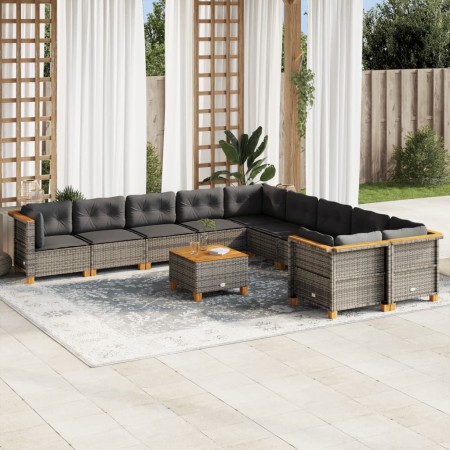 Set de sofás de jardín 11 pzas y cojines ratán sintético gris by vidaXL, Garden sets - Ref: Foro24-3262050, Price: 776,06 €, ...