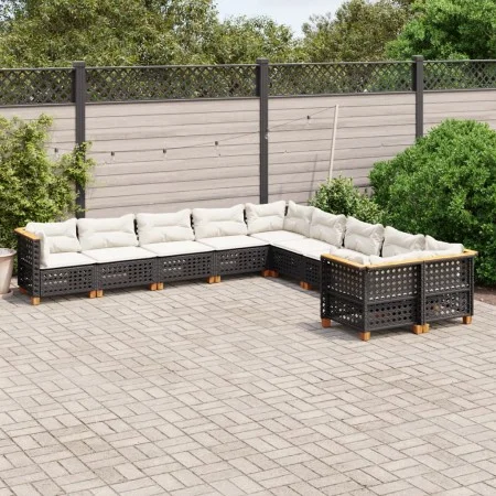Set de sofás de jardín 10 pzas cojines ratán sintético negro de vidaXL, Conjuntos de jardín - Ref: Foro24-3262046, Precio: 80...