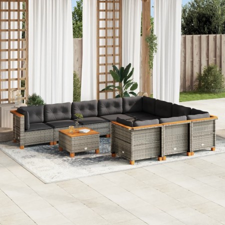 Set de sofás de jardín 11 pzas y cojines ratán sintético gris de vidaXL, Conjuntos de jardín - Ref: Foro24-3262038, Precio: 7...