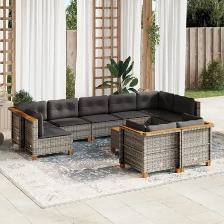 Gartensofa-Set, 10-teilig, mit grauen Polstern aus synthetischem Rattan von vidaXL, Gartensets - Ref: Foro24-3261996, Preis: ...