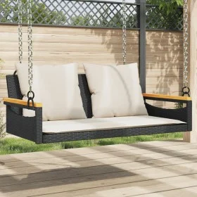Schaukelbank mit schwarzen synthetischen Rattankissen 109x62x40 cm von vidaXL, Gartenbänke - Ref: Foro24-368146, Preis: 121,6...