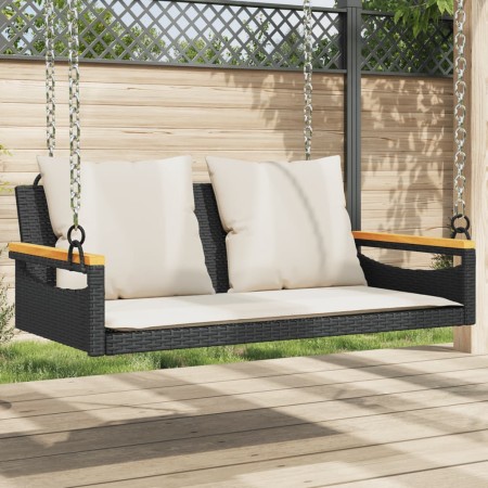Schaukelbank mit schwarzen synthetischen Rattankissen 109x62x40 cm von vidaXL, Gartenbänke - Ref: Foro24-368146, Preis: 106,2...