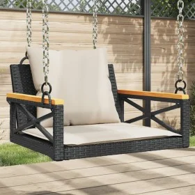 Schaukelbank mit schwarzen synthetischen Rattankissen 63x62x40 cm von vidaXL, Gartenbänke - Ref: Foro24-368173, Preis: 78,12 ...