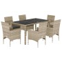 7-teiliges Garten-Essset mit Kissen aus PE-Rattan und grauem Glas von vidaXL, Gartensets - Ref: Foro24-3278576, Preis: 483,06...