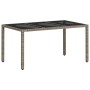 Set de comedor jardín 7 piezas y cojines ratán PE y vidrio gris