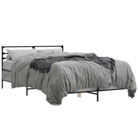 Sonoma gray metal engineered wood bed frame 140x200 cm by vidaXL, Beds and slatted bases - Ref: Foro24-3280045, Price: 140,09...