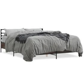 Estructura cama madera ingeniería metal marrón roble 150x200 cm de vidaXL, Camas y somieres - Ref: Foro24-3280051, Precio: 14...