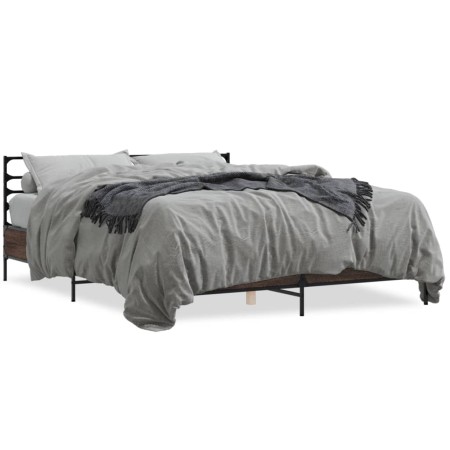 Oak brown metal engineered wood bed frame 150x200 cm by vidaXL, Beds and slatted bases - Ref: Foro24-3280051, Price: 144,91 €...