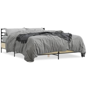 Sonoma oak metal engineered wood bed frame 160x200 cm by vidaXL, Beds and slatted bases - Ref: Foro24-3280053, Price: 146,45 ...