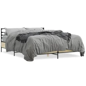 Sonoma oak metal engineered wood bed frame 160x200 cm by vidaXL, Beds and slatted bases - Ref: Foro24-3280053, Price: 144,69 ...